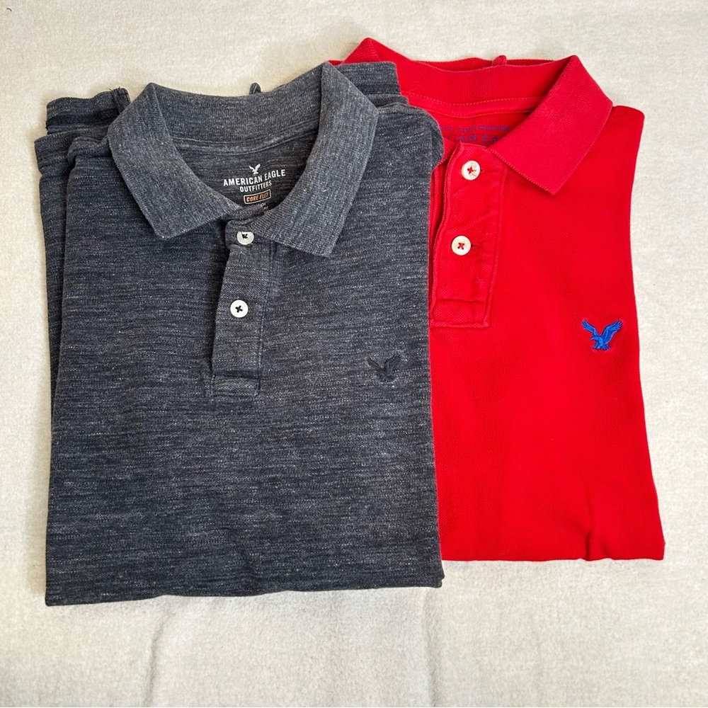 2 American‎ Eagle Outfitters Polo Shirt Red and Gray Men Size S